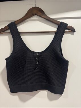 Women's Black Textured Tank Crop Top - STRETCHY